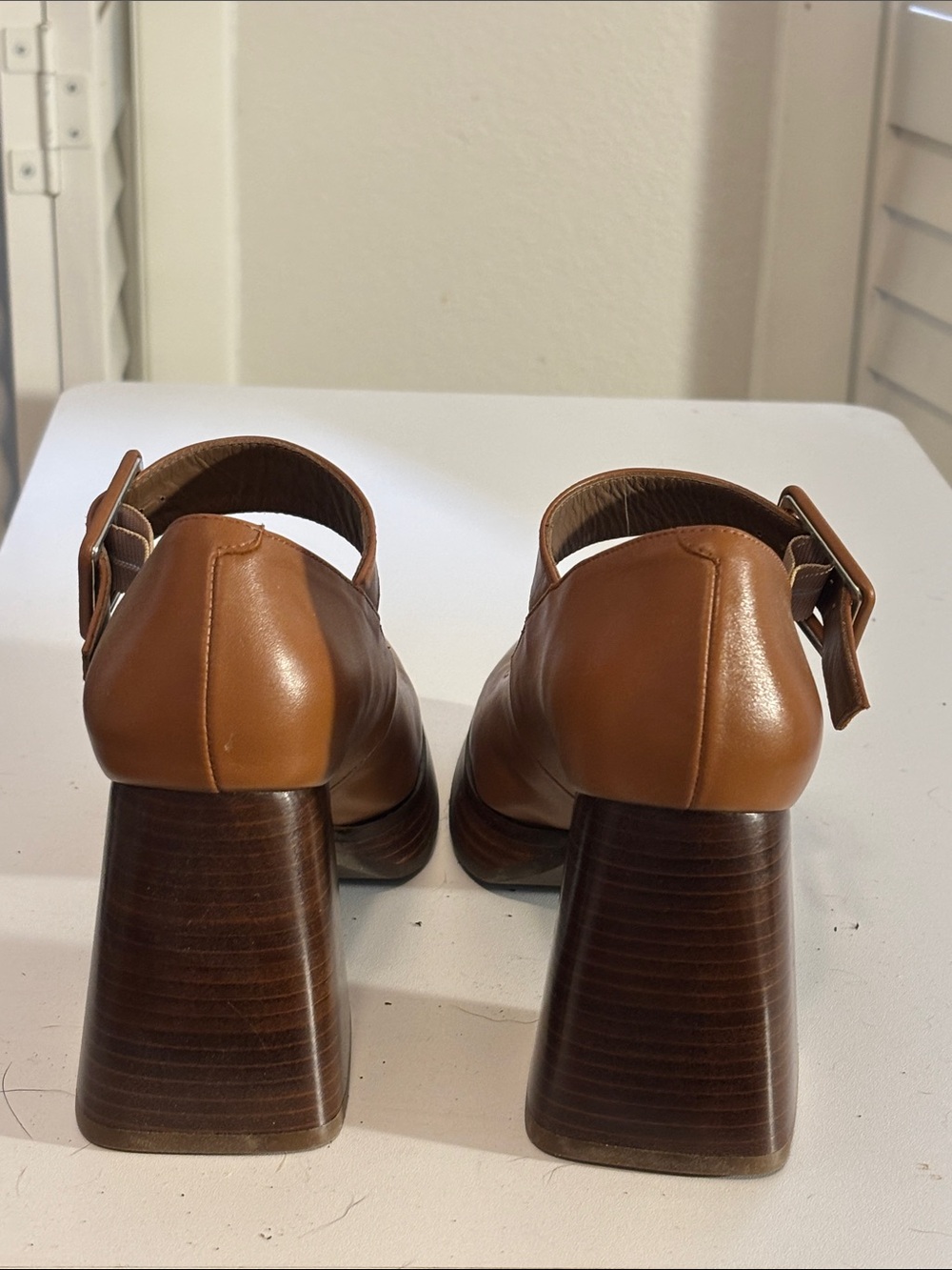 NWOT ALOHAS Cognac Mary Jane Platform Heels - Picture 3 of 4